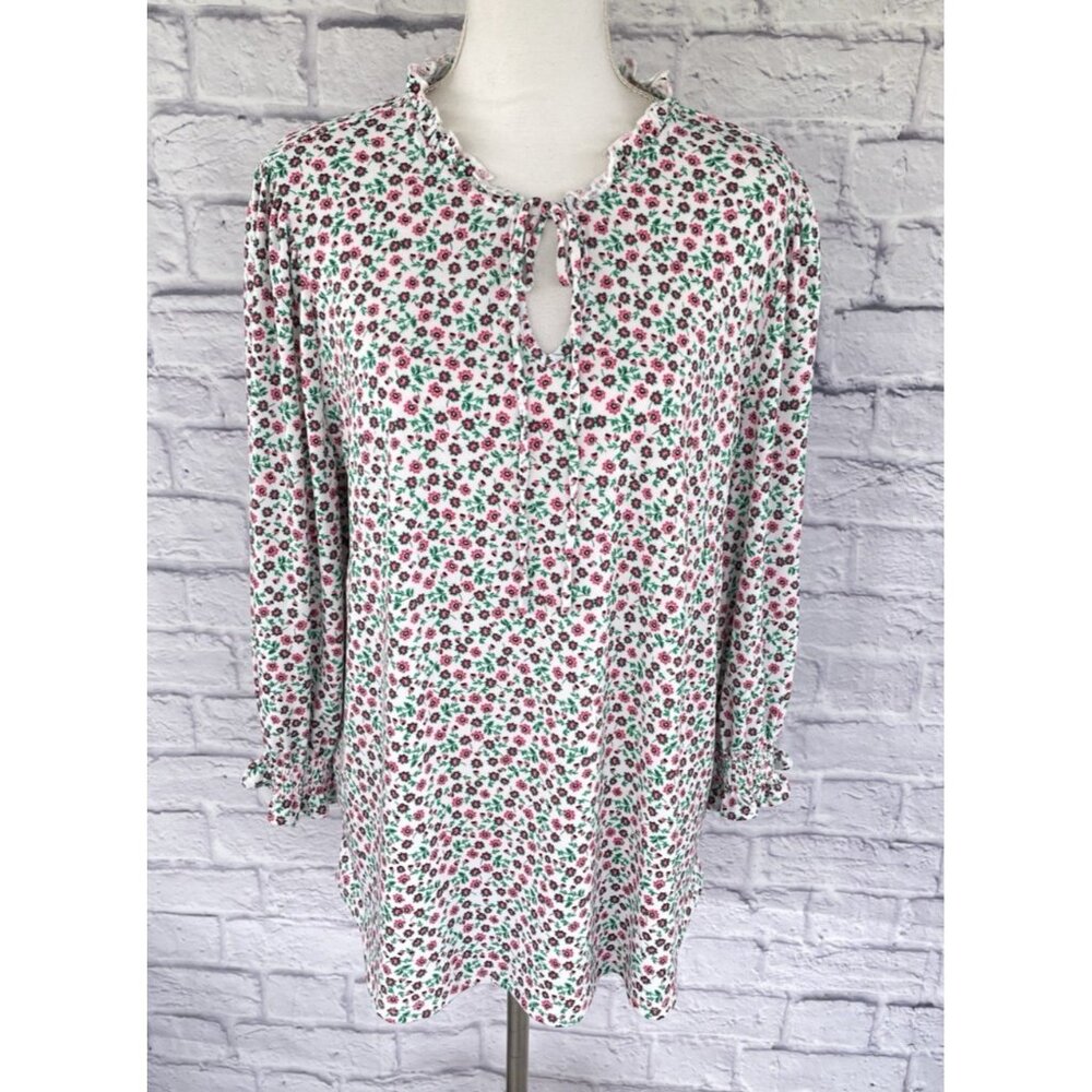 ADRIANNA PAPELL Women's Blouse 3/4 Sleeves Size 1X Floral Polyester Tide Front
